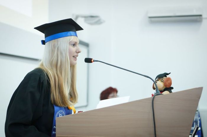 Graduate addressing a Nordic university ceremony